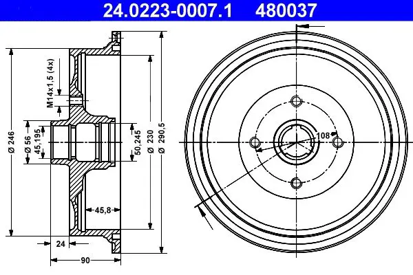 Handler.Part Brake drum ATE 24022300071 1