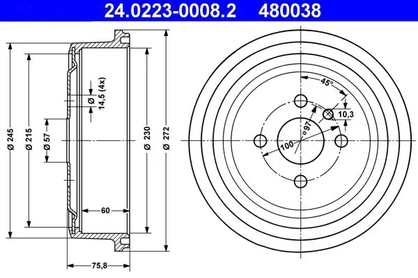 Handler.Part Brake drum ATE 24022300082 1