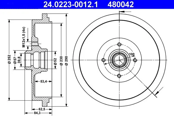 Handler.Part Brake drum ATE 24022300121 1