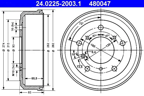 Handler.Part Brake drum ATE 24022520031 1