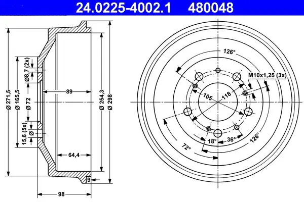 Handler.Part Brake drum ATE 24022540021 1