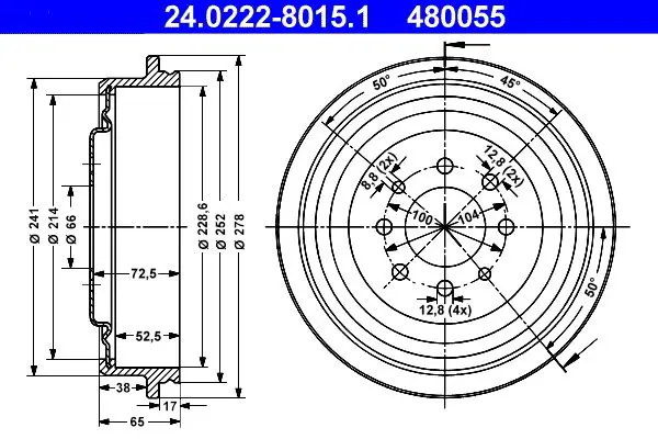 Handler.Part Brake drum ATE 24022280151 1