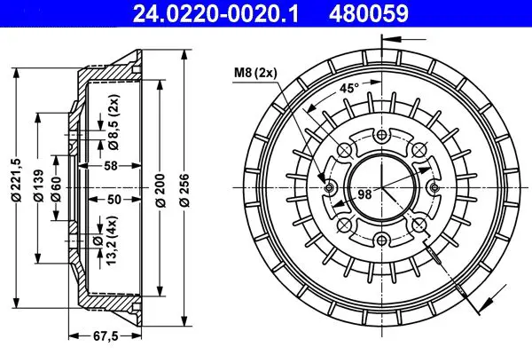 Handler.Part Brake drum ATE 24022000201 1