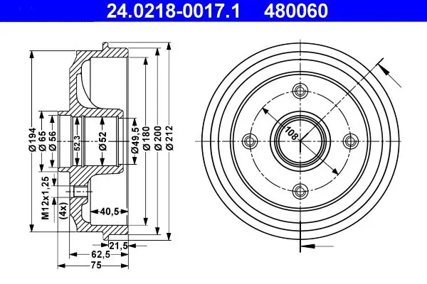 Handler.Part Brake drum ATE 24021800171 1