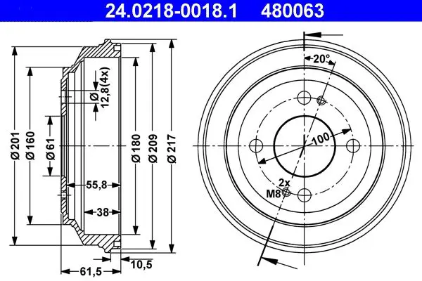 Handler.Part Brake drum ATE 24021800181 1