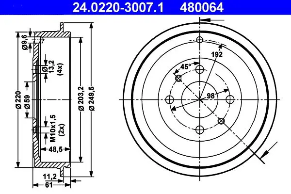 Handler.Part Brake drum ATE 24022030071 1