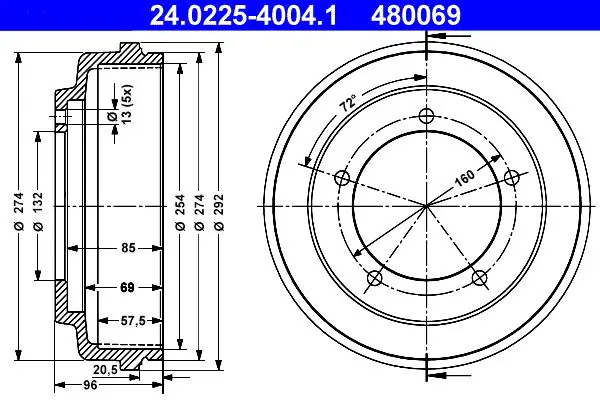 Handler.Part Brake drum ATE 24022540041 1