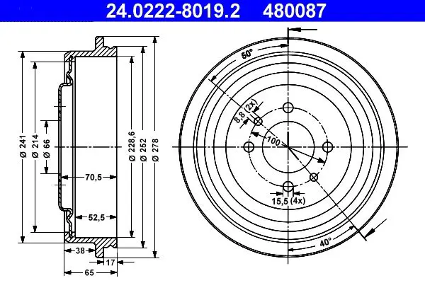 Handler.Part Brake drum ATE 24022280192 1