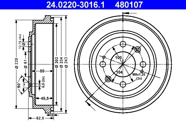 Handler.Part Brake drum ATE 24022030161 1