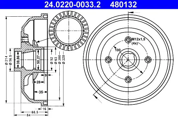 Handler.Part Brake drum ATE 24022000332 1