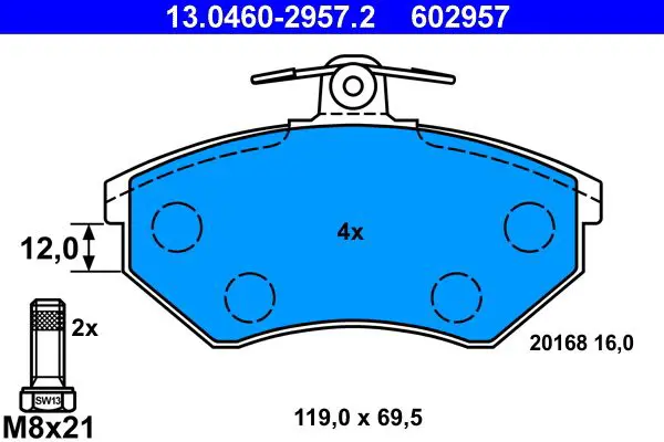 Handler.Part Brake pad set, disc brake ATE 13046029572 1