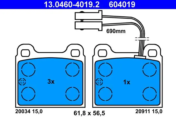 Handler.Part Brake pad set, disc brake ATE 13046040192 1