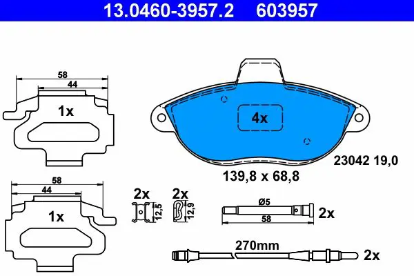 Handler.Part Brake pad set, disc brake ATE 13046039572 1