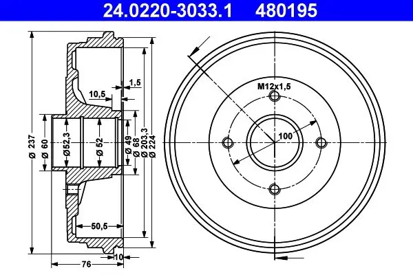 Handler.Part Brake drum ATE 24022030331 1