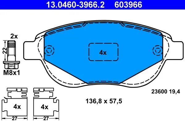 Handler.Part Brake pad set, disc brake ATE 13046039662 1