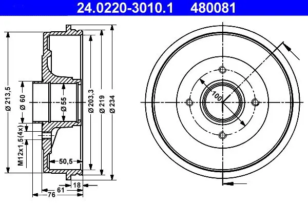 Handler.Part Brake drum ATE 24022030101 1