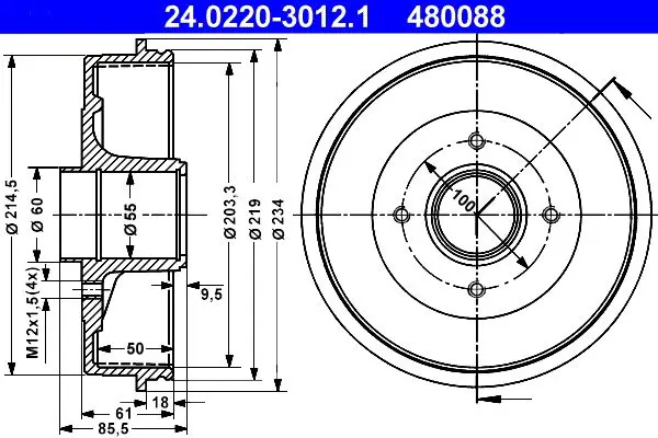 Handler.Part Brake drum ATE 24022030121 1