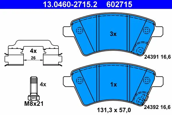 Handler.Part Brake pad set, disc brake ATE 13046027152 1