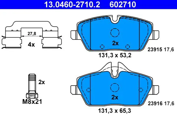 Handler.Part Brake pad set, disc brake ATE 13046027102 1