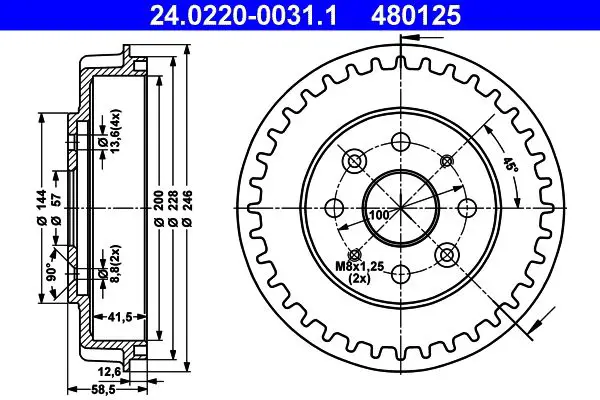 Handler.Part Brake drum ATE 24022000311 1