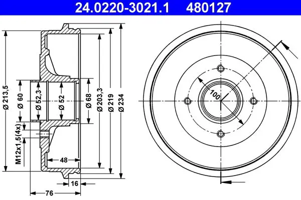 Handler.Part Brake drum ATE 24022030211 1