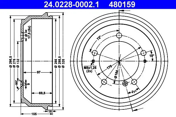 Handler.Part Brake drum ATE 24022800021 1