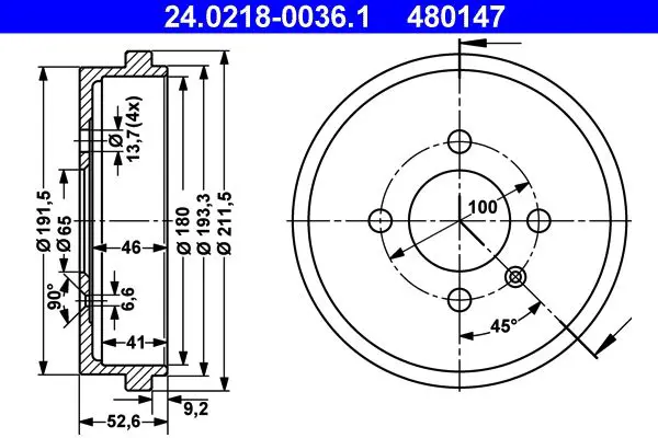 Handler.Part Brake drum ATE 24021800361 1