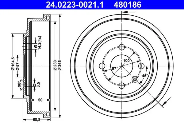 Handler.Part Brake drum ATE 24022300211 1