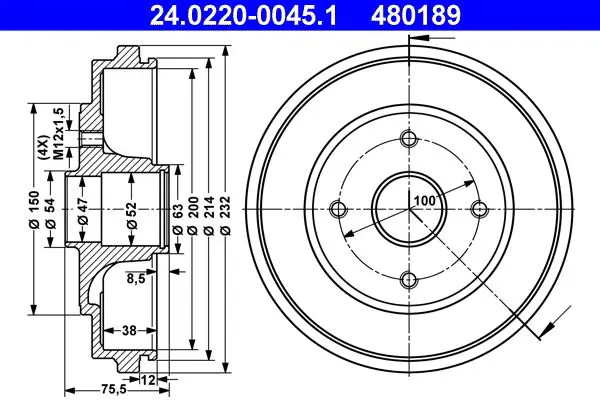 Handler.Part Brake drum ATE 24022000451 1