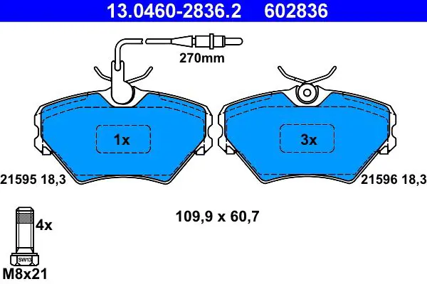 Handler.Part Brake pad set, disc brake ATE 13046028362 1