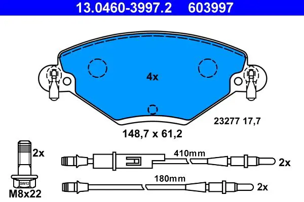 Handler.Part Brake pad set, disc brake ATE 13046039972 1