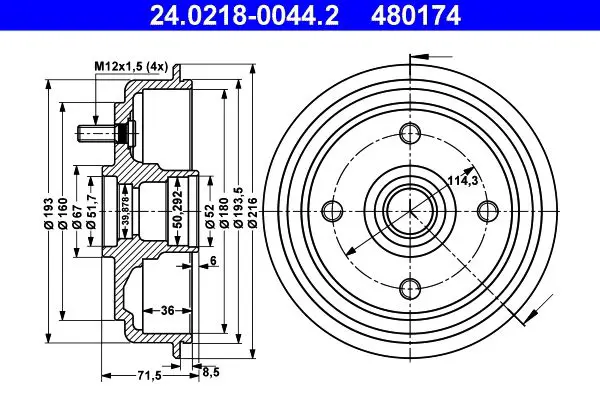 Handler.Part Brake drum ATE 24021800442 1