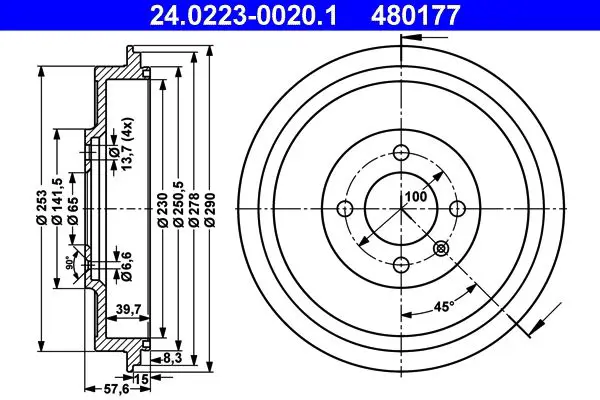 Handler.Part Brake drum ATE 24022300201 1