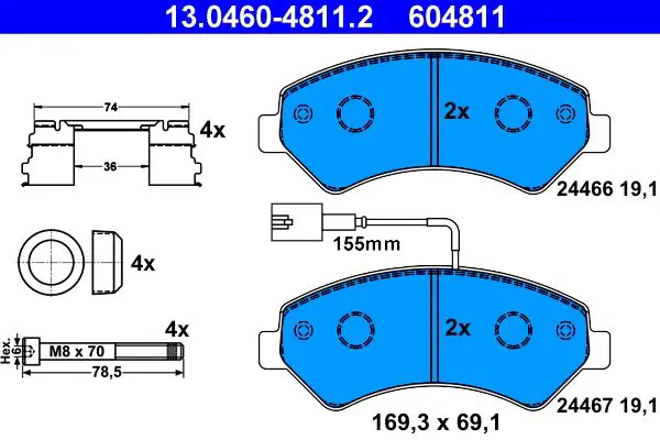 Handler.Part Brake pad set, disc brake ATE 13046048112 1