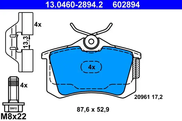 Handler.Part Brake pad set, disc brake ATE 13046028942 1