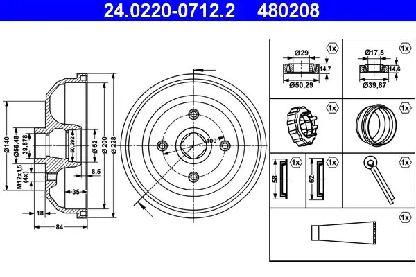 Handler.Part Brake drum ATE 24022007122 1