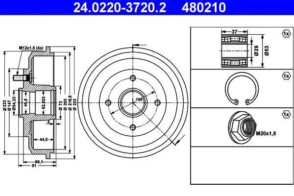 Handler.Part Brake drum ATE 24022037202 1