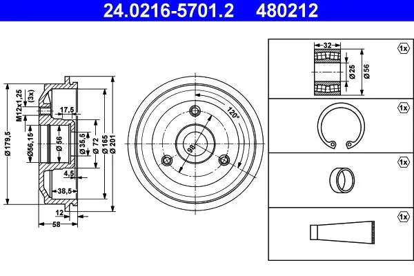 Handler.Part Brake drum ATE 24021657012 1