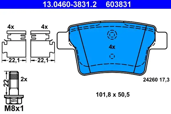 Handler.Part Brake pad set, disc brake ATE 13046038312 1