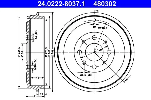 Handler.Part Brake drum ATE 24022280371 1