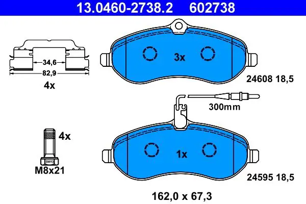 Handler.Part Brake pad set, disc brake ATE 13046027382 1