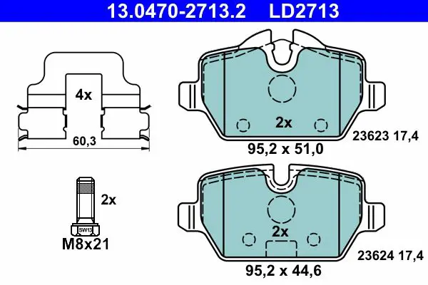 Handler.Part Brake pad set, disc brake ATE 13047027132 1