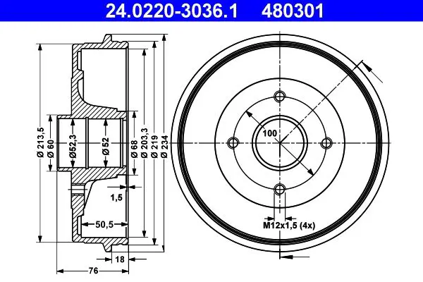 Handler.Part Brake drum ATE 24022030361 1