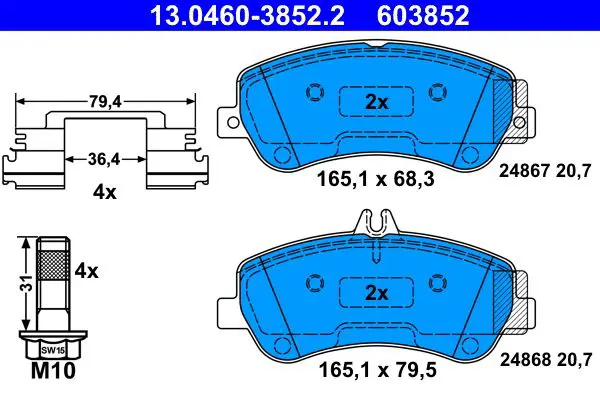 Handler.Part Brake pad set, disc brake ATE 13046038522 1