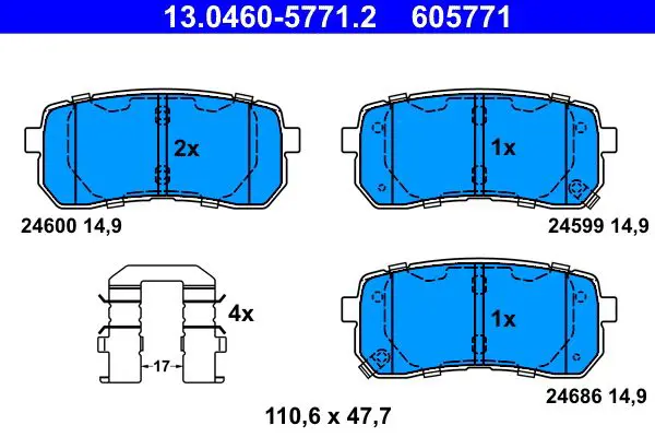 Handler.Part Brake pad set, disc brake ATE 13046057712 1