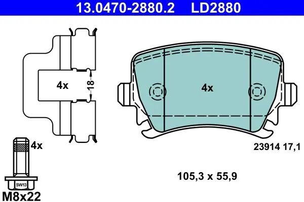 Handler.Part Brake pad set, disc brake ATE 13047028802 1