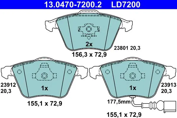 Handler.Part Brake pad set, disc brake ATE 13047072002 1