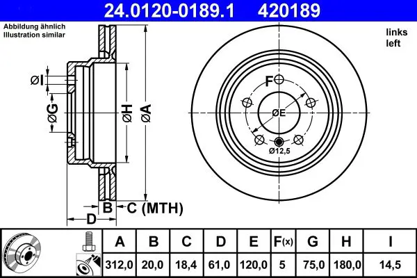 Handler.Part Brake disc ATE 24012001891 1