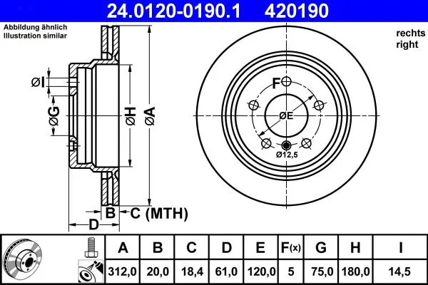 Handler.Part Brake disc ATE 24012001901 1