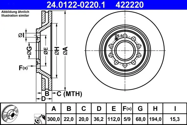 Handler.Part Brake disc ATE 24012202201 1